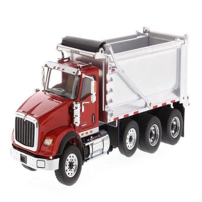 for Caterpillar International HX260 Tandem Truck with Pusher Axle in Red with Ox Bodies Stampede Dump Bed 1/50 DIECAST Truck Pre-Built Model