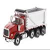 for Caterpillar International HX260 Tandem Truck with Pusher Axle in Red with Ox Bodies Stampede Dump Bed 1/50 DIECAST Truck Pre-Built Model view 1