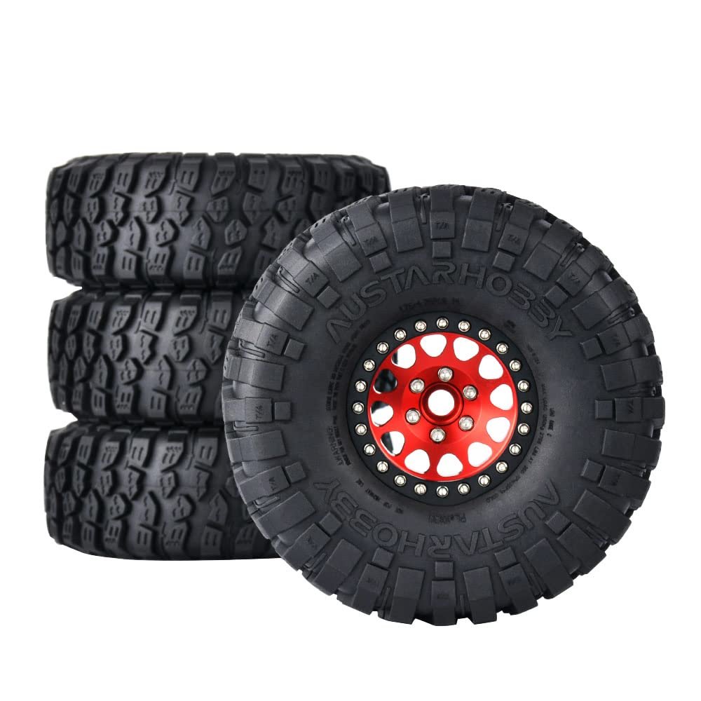 4pce 1/10 Climbing car RC car 1.9 inch Bead Lock Wheel wear-Resistant Rubber tire Universal cr tire for TRAXXAS TRX4 SCX10 EX86100 EX86190 AXIA RGT (red)