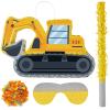 Lewtemi Digger Piatas for Birthday Party Construction Excavator Piata with Stick, Blindfold, Confetti for Adults Birthday Baby Shower Party Supplies view 1