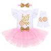 Baby Girls Donut 1/2 1st 2nd 3rd Birthday Outfit Donut Romper Tutu Skirt Headband Leg Warmers Clothes Set for Cake Smash Photo Shoot Donut Themed Birthday Party Dress up Pink Half Way to One 6 Months view 1