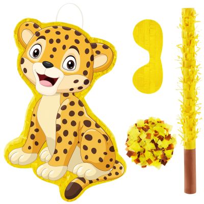 Leopard Piatas for Safari Birthday Party Cheetah Piata with Stick, Blindfold, Confetti for Adults Birthday Baby Shower Party Supplies