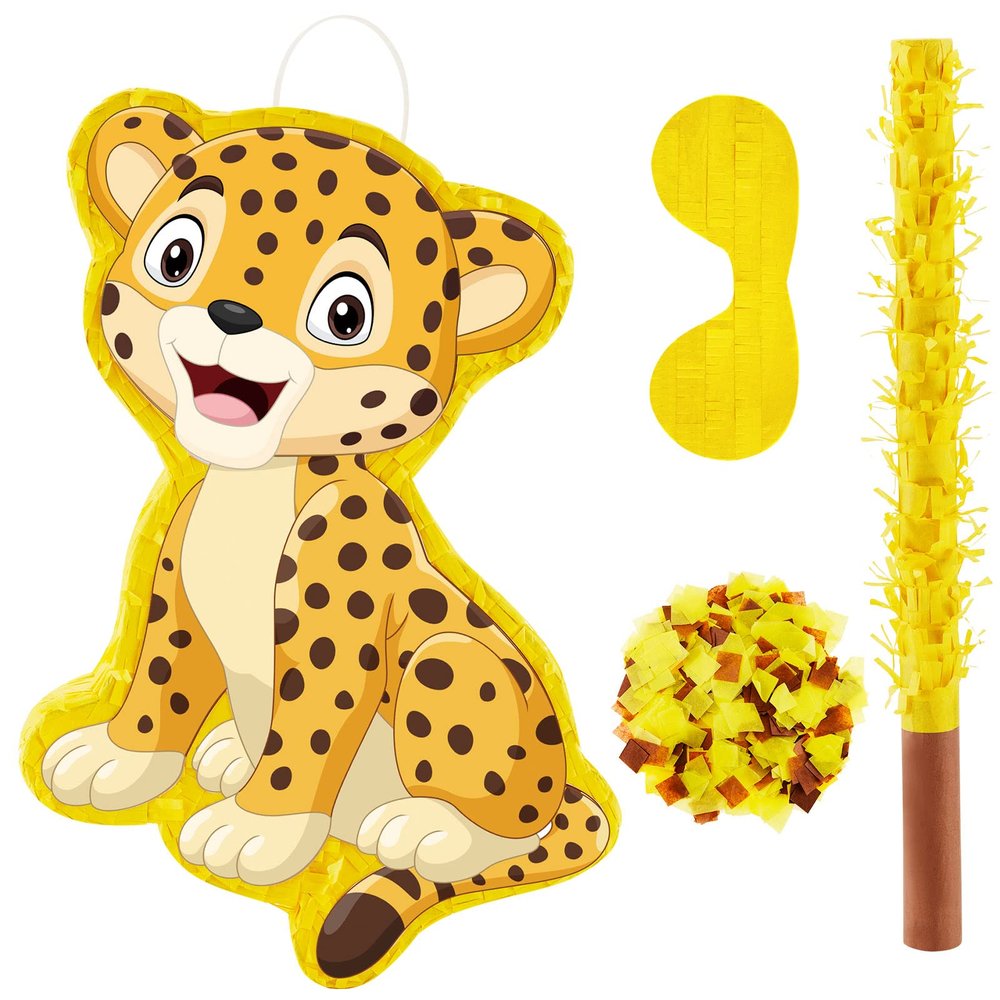 Leopard Piatas for Safari Birthday Party Cheetah Piata with Stick, Blindfold, Confetti for Adults Birthday Baby Shower Party Supplies
