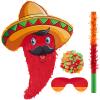 Lewtemi Mexican Piata Small Red Chili for Birthday Party Cinco De Mayo Pepper Fiesta Decorations with Piata Stick Blindfold Confetti Set view 1