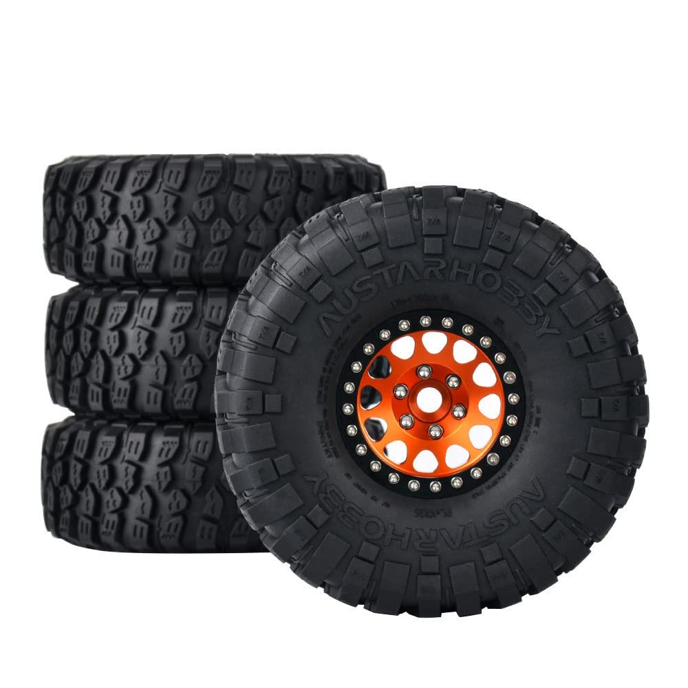 4pce 1/10 Climbing car RC car 1.9 inch Bead Lock Wheel wear-Resistant Rubber tire Universal cr tire for TRAXXAS TRX4 SCX10 EX86100 EX86190 AXIA RGT (Orange)