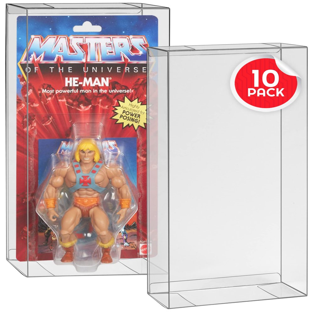 EVORETRO PET Display Case Protector for Masters of The Universe Origins Carded Action Figure Box - 5.5 Inch Motu Carded Blister Pack Plastic Clear Case, 0.40MM Thick, Scratch Resistant (10 Pack)