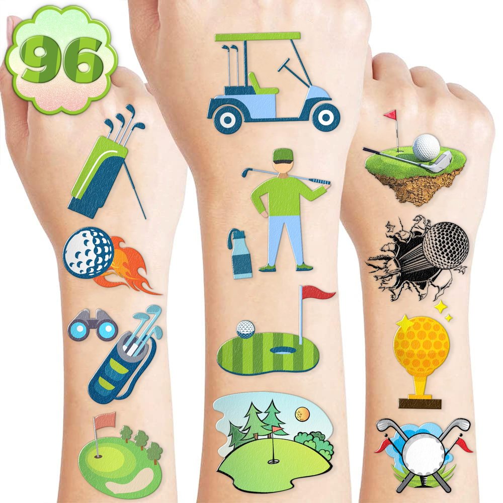 96PCS Golf Pre-Cut Temporary Tattoos for Kids - Sport-Themed Party Favors, Perfect for Birthday Parties, School Prizes, and Classroom Gifts for Boys & Girls (Normal)