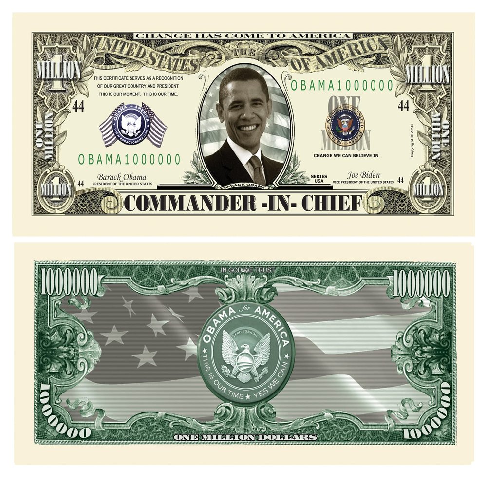 American Art Classics Wholesale Pack of 1,000 - Barack Obama Million Dollar Bill