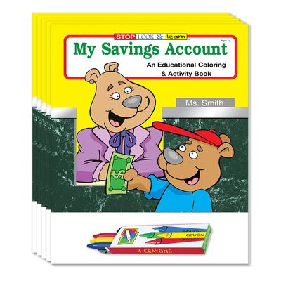 ZOCO My Saving Account Coloring Books (50 Bulk Pack, with Crayons) Games to Learn About Money & Finance Credit Union, Bank Handout for Kids