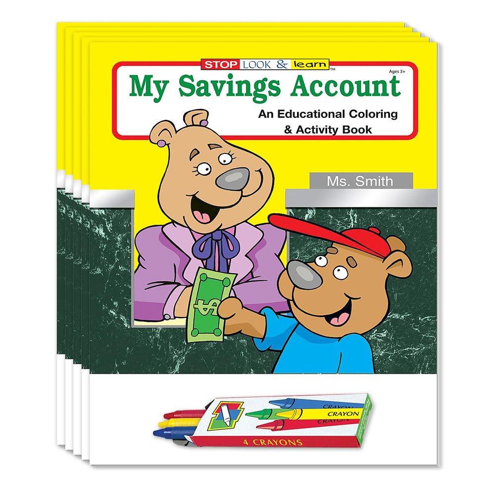 ZOCO My Saving Account Coloring Books (50 Bulk Pack, with Crayons) Games to Learn About Money & Finance Credit Union, Bank Handout for Kids