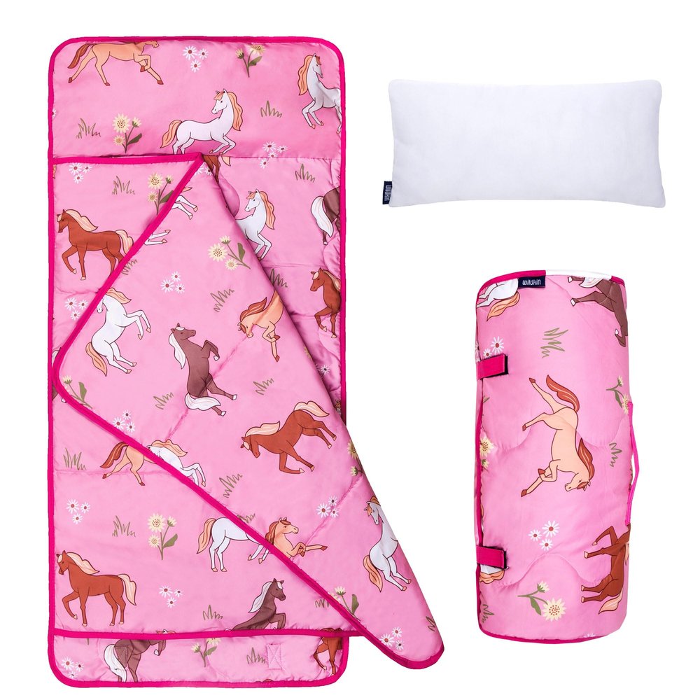 Wildkin Day2Day Kids Nap Mat Ideal for Daycare, School, Sleepover & Travel - Wild Horses