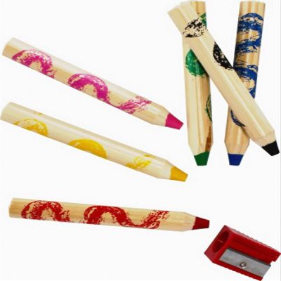 Jumbo Colouring Pencils - 6 Colours + Sharpener