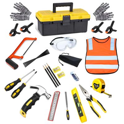 QeeHeng Kids Real Tools Set,Woodworking Tool Set,30 PCS Builder Children Real Hand Tools Kit Construction Learning,Home DIY Play for Boys & Girls Beginner Learning Gift,Come with Tool Box
