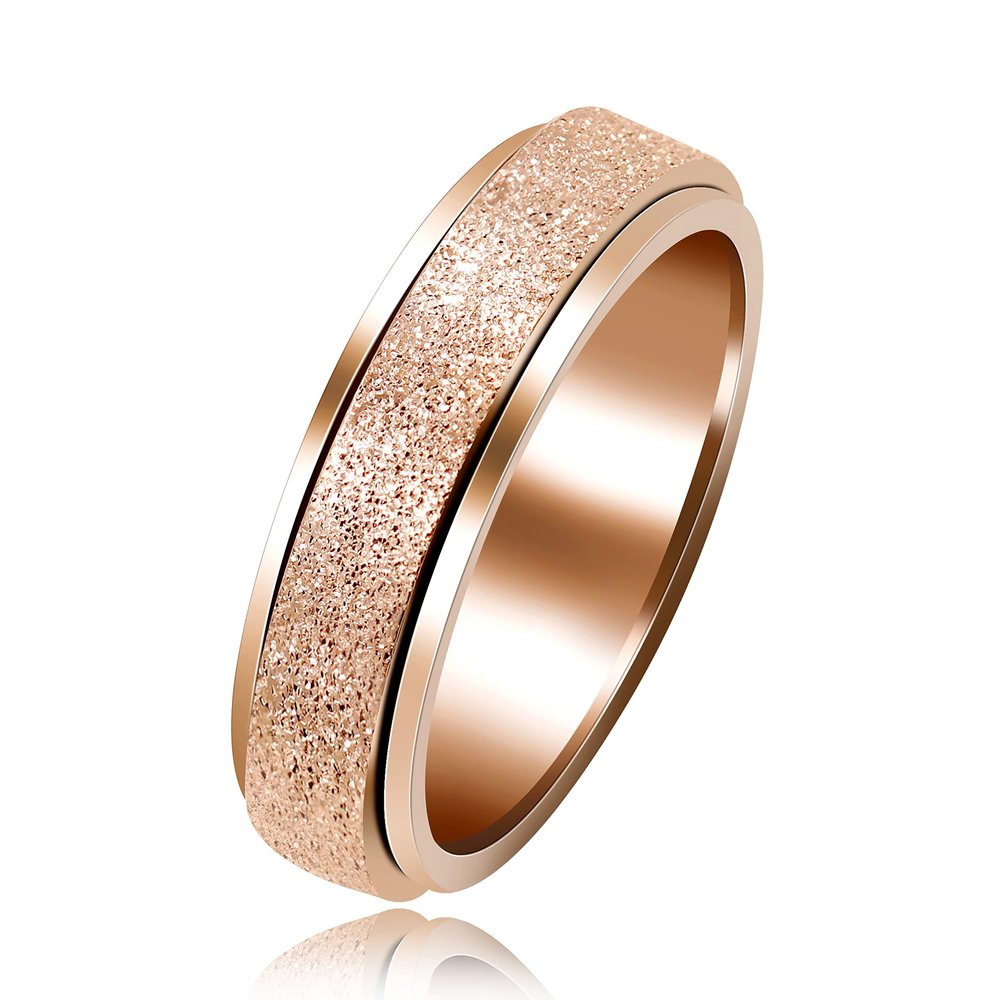 Uloveido Rose Gold Plated Fidget Rings for Women - 6mm Spinner Stainless Steel Ring for Anxiety Fidget Stress Relief Glitter Sandblast Spinning Jewelry Y2179 (Size 7)