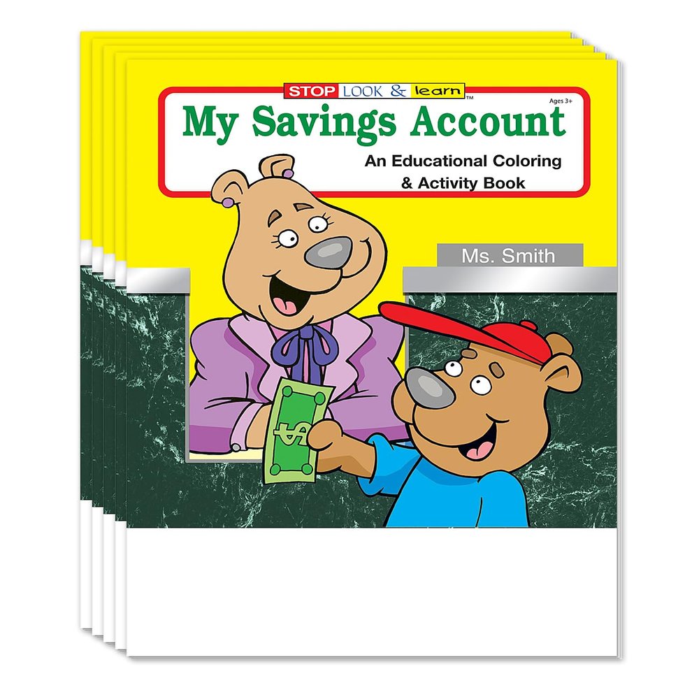 ZOCO My Saving Account Coloring Books (50 Bulk Pack, Without Crayons) Games to Learn About Money & Finance Credit Union, Bank Handout for Kids