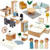 PairPear Wooden Toys Dollhouse Furniture Playset,35 Piece Furnitures with Family Dolls,Doll House Accessories Pretend Play Gift for Girls and Boys 3 Year and Up view 1