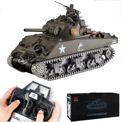Ssccgym 3898 Sherman Remote Control Tank 1/16 Scale TK7.0 RC Battle Military Vehicle Simulation Smoke Shooting Sound Effect Collection (Metal Steel Gearbox & Fully Metal Track)