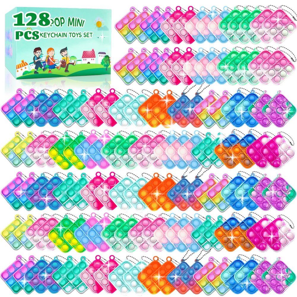 128 Pcs Valentine Party Favors for Kids Valentine's Day Gifts Sensory Fidget Toys for Kids Mini Push Pop Keychain Pop it Treasure Box Classroom Goodie Bags Stocking Stuffers Classroom Pinata Fillers