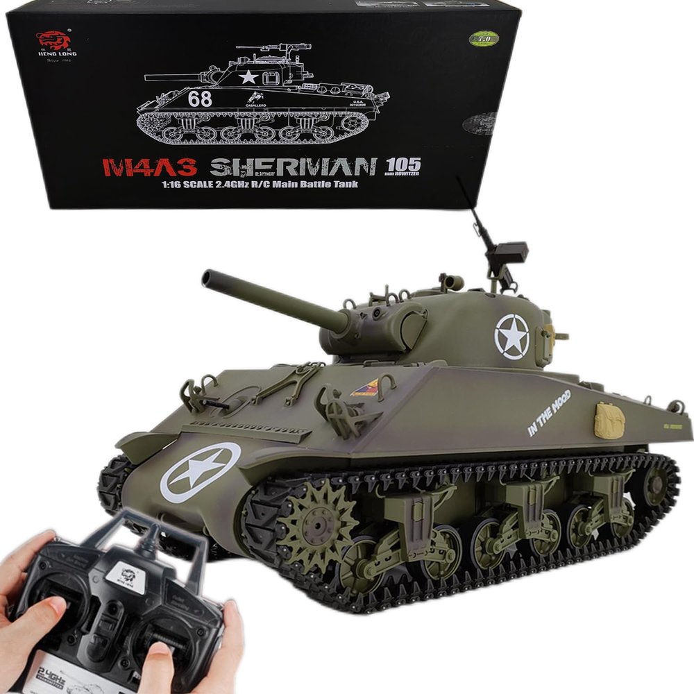 Ssccgym Remote Control Heavy Tank M4A3 RC Battle War Military Vehicle Metal Steel Wave Box Simulation Smoke Shooting Sound Effect Collection Entry-Level Model (Upgraded RC Tank)