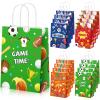 16 Pieces Sport Party Favors Sports Themed Gift Bags for Kids Ball Candy Goodie Paper Bags Football Soccer Baseball Basketball Printed for Birthday Party Decorations view 1