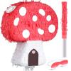 Charniol Mushroom Pinata with Stick and Blindfold, Paper, Baby Shower, Fantasy Theme Decoration view 1