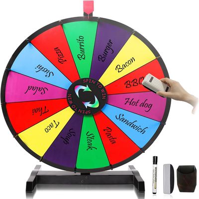 Hooomyai 18" Tabletop 14 Slots Spinning Prize Wheel with Durable Base Stand, Spin Wheel for Prizes Fortune Spinner with Dry Erase Markers and Eraser for Game Carnival Trade Show Party