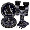 116-Piece Black Dragon Party Supplies Tableware Set, Disposable Bulk Dragon Themed Party Supplies Tablewares, Black Disposable Paper Dinner Dessert Plates Napkins Forks Tableware Set, Serves 16 Guests view 1