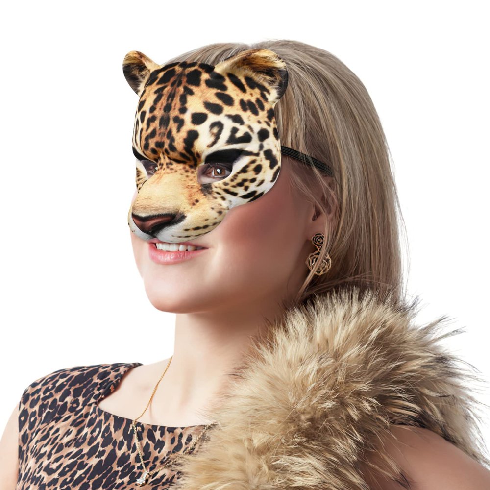 Abaodam Leopard Mask Halloween Half Face Cosplay Animal Mask Masquerade Cat for Fancy Dress Party Supplies