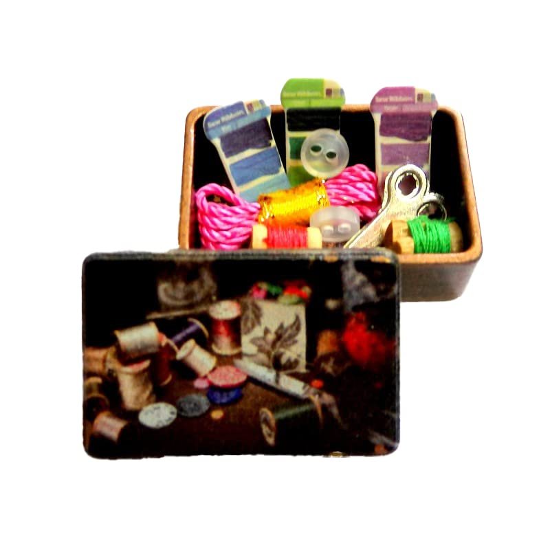 Melody Jane Dolls Houses Dollhouse Full Old Fashioned Copper Sewing Box Miniature Accessory