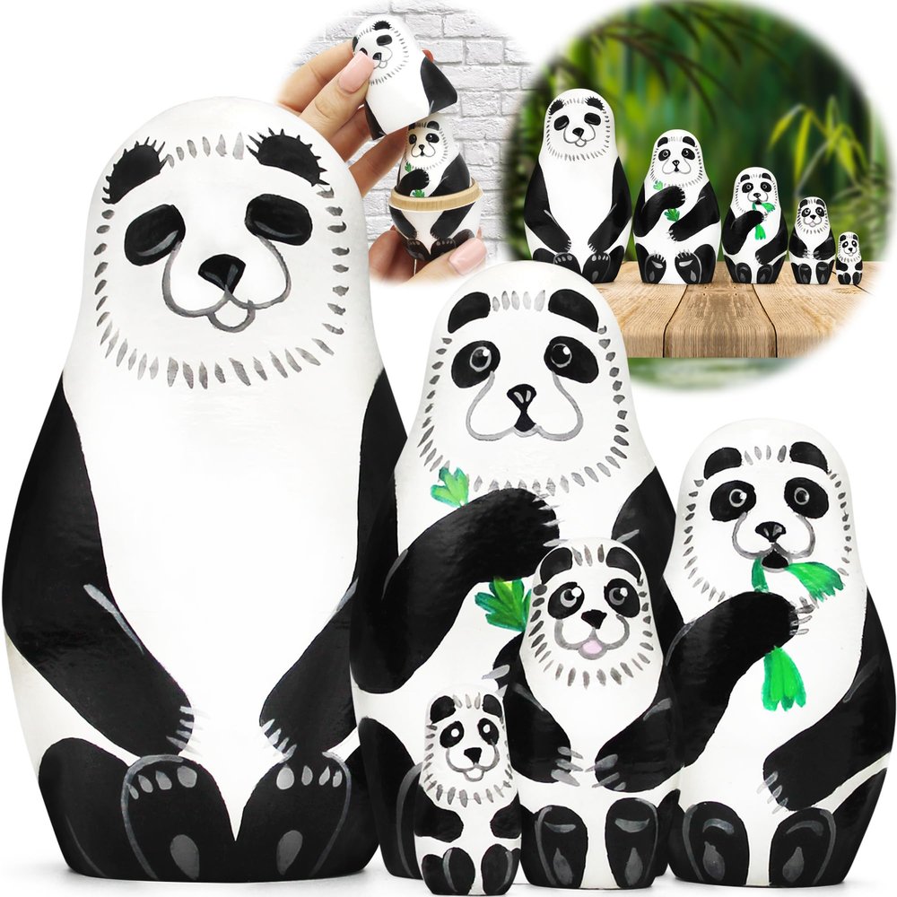 AEVVV Panda Nesting Dolls Set of 5 pcs - Panda Bear Gifts for Girls - Panda Decor - Matryoshka Dolls with Panda Figurines