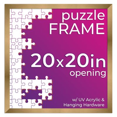 20x20 Jigsaw Puzzle Frame Kit - Kit Includes Puzzle Glue Sheets, Bronze Wood Puzzle Frame, UV Acrylic, Backing, Hanging Hardware