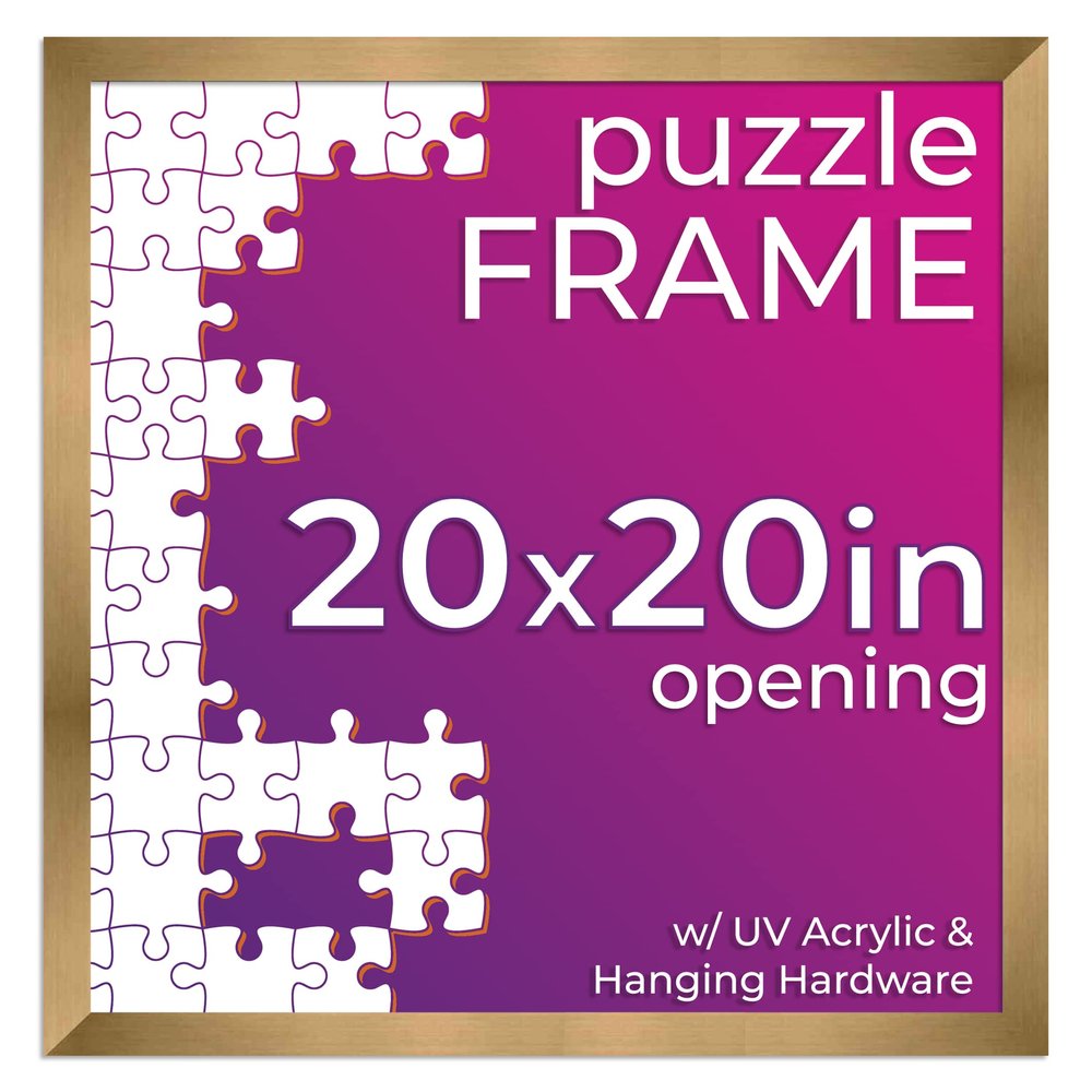 20x20 Jigsaw Puzzle Frame Kit - Kit Includes Puzzle Glue Sheets, Bronze Wood Puzzle Frame, UV Acrylic, Backing, Hanging Hardware