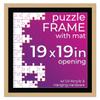 19x19 Jigsaw Puzzle Frame Kit - Kit Includes Puzzle Glue Sheets, Brown Wood Puzzle Frame with Black Mat, UV Acrylic, Backing, Hanging Hardware view 1