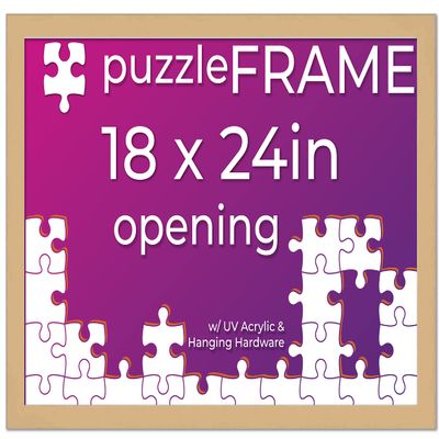 18x24 Jigsaw Puzzle Frame Kit - Kit Includes Puzzle Glue Sheets, Brown Wood Puzzle Frame, UV Acrylic, Backing, Hanging Hardware