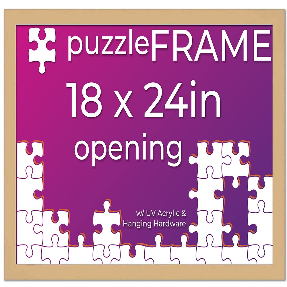 18x24 Jigsaw Puzzle Frame Kit - Kit Includes Puzzle Glue Sheets, Brown Wood Puzzle Frame, UV Acrylic, Backing, Hanging Hardware