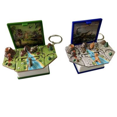 Davidamy's Gift Mini Keychain, Dinosaur Toy, Pop-up Book, Miniature of Dinosaur Word Scene, Backpack for Kids Teenagers, Gift for Party Birthday etc. -Pack of 2PCS (Blue+Green Dinosaur Books)