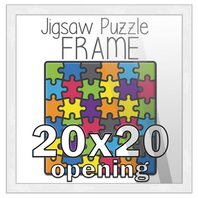 20x20 Puzzle Frame Set with Peel & Stick Puzzle Glue Sheets White Wood - Includes Acrylic Front, Foam Backing Board, and Wall Hardware