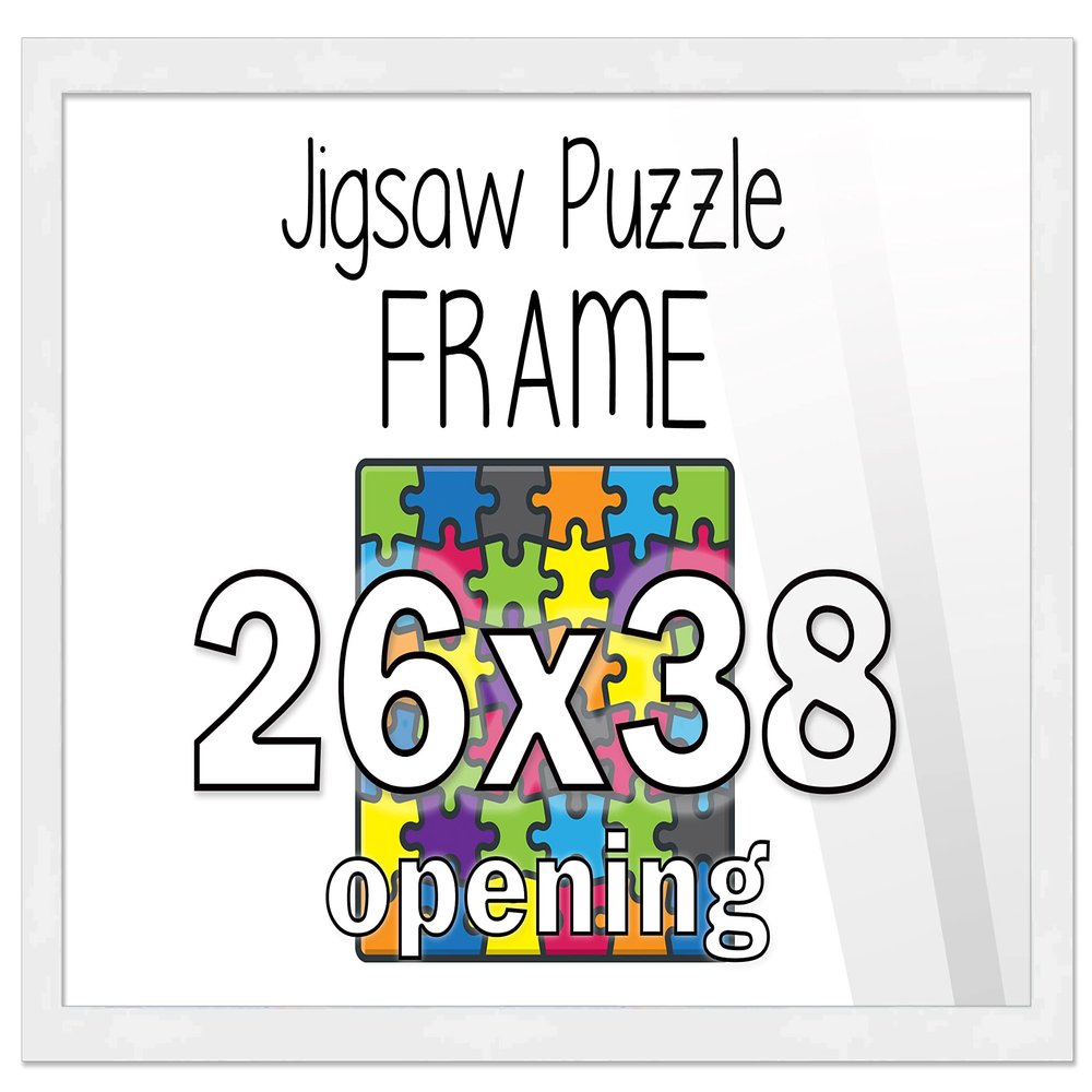 26x38 Puzzle Frame Set with Peel & Stick Puzzle Glue Sheets White Wood - Includes Acrylic Front, Foam Backing Board, and Wall Hardware