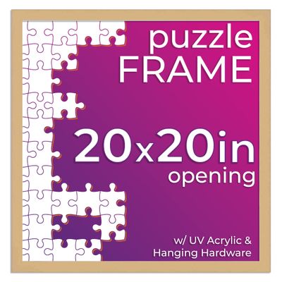 20x20 Jigsaw Puzzle Frame Kit - Kit Includes Puzzle Glue Sheets, Brown Wood Puzzle Frame, UV Acrylic, Backing, Hanging Hardware