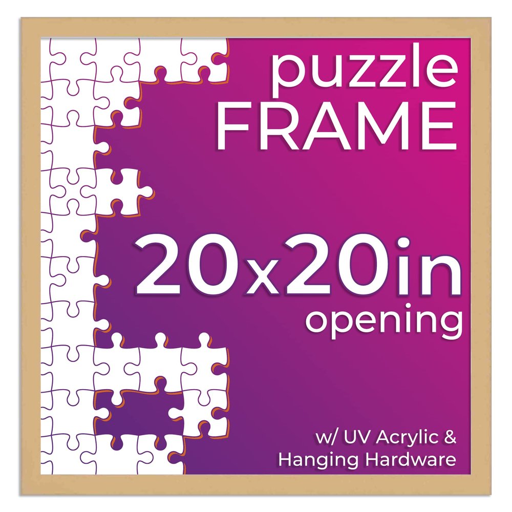 20x20 Jigsaw Puzzle Frame Kit - Kit Includes Puzzle Glue Sheets, Brown Wood Puzzle Frame, UV Acrylic, Backing, Hanging Hardware
