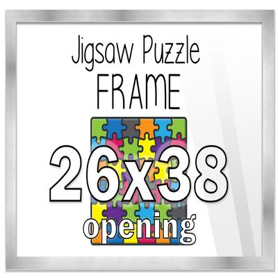 26x38 Puzzle Frame Set with Peel & Stick Puzzle Glue Sheets Silver Wood - Includes Acrylic Front, Foam Backing Board, and Wall Hardware