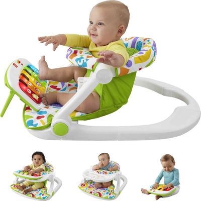 Fisher-Price Portable Baby Chair Kick & Play Deluxe Sit-Me-Up Seat with Piano Learning Toy and Snack Tray for Infants to Toddlers