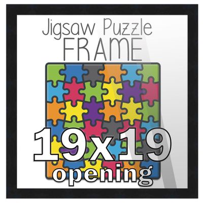 19x19 Puzzle Frame Set with Peel & Stick Puzzle Glue Sheets Black Wood - Includes Acrylic Front, Foam Backing Board, and Wall Hardware