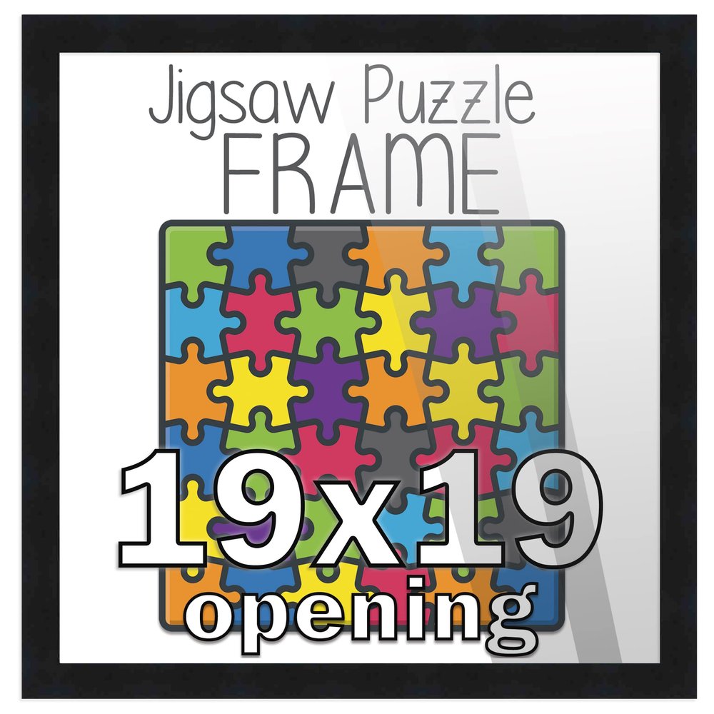 19x19 Puzzle Frame Set with Peel & Stick Puzzle Glue Sheets Black Wood - Includes Acrylic Front, Foam Backing Board, and Wall Hardware