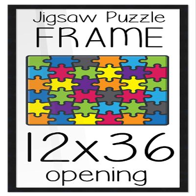 12x36 Puzzle Frame Set with Peel & Stick Puzzle Glue Sheets Black Wood - Includes Acrylic Front, Foam Backing Board, and Wall Hardware