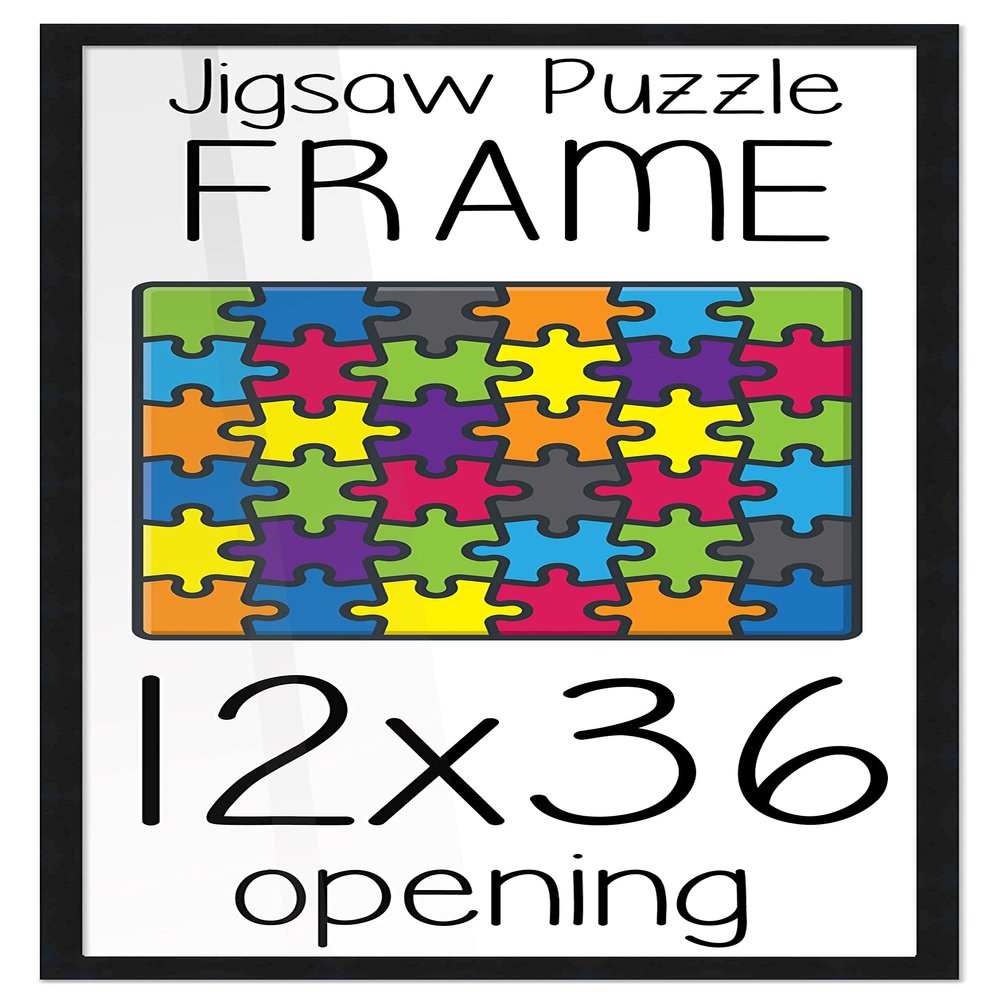 12x36 Puzzle Frame Set with Peel & Stick Puzzle Glue Sheets Black Wood - Includes Acrylic Front, Foam Backing Board, and Wall Hardware
