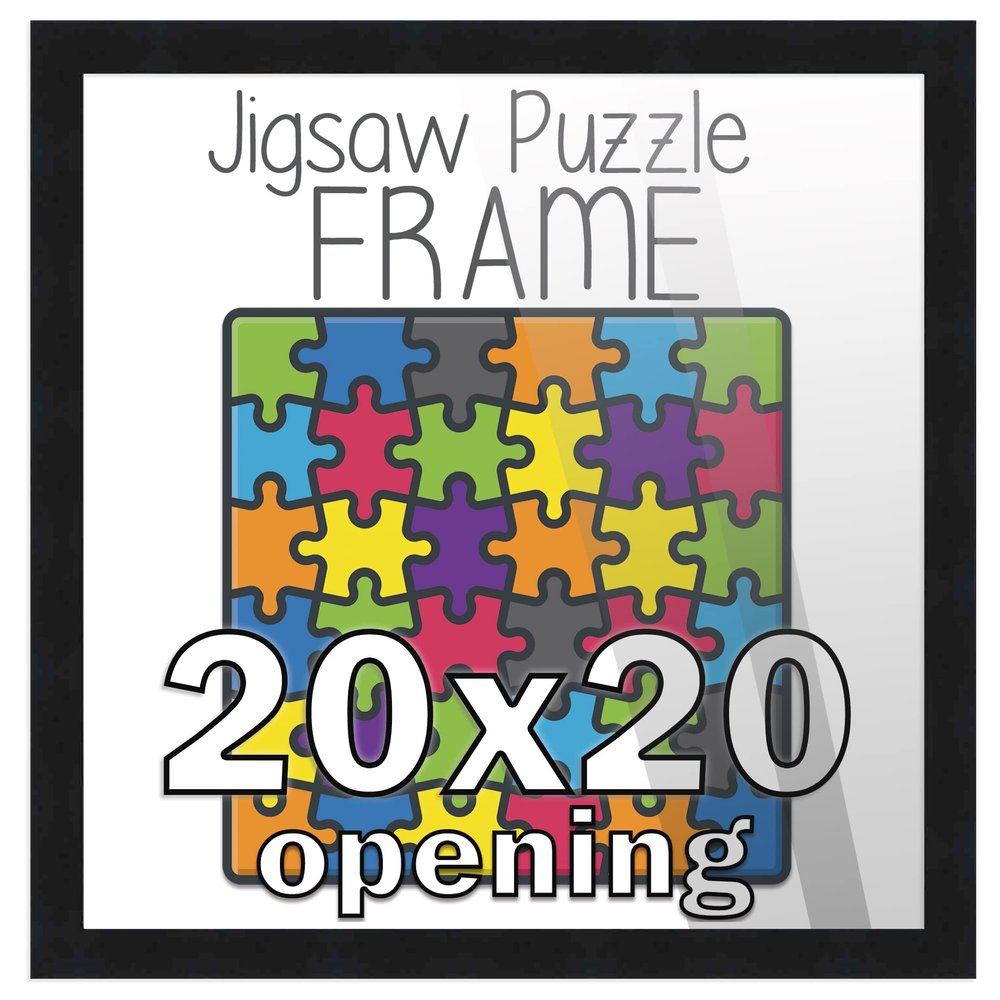 20x20 Puzzle Frame Set with Peel & Stick Puzzle Glue Sheets Black Wood - Includes Acrylic Front, Foam Backing Board, and Wall Hardware