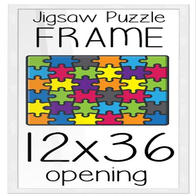 12x36 Puzzle Frame Set with Peel & Stick Puzzle Glue Sheets White Wood - Includes Acrylic Front, Foam Backing Board, and Wall Hardware