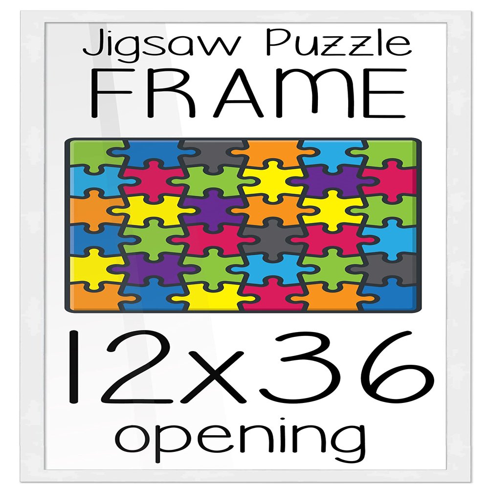 12x36 Puzzle Frame Set with Peel & Stick Puzzle Glue Sheets White Wood - Includes Acrylic Front, Foam Backing Board, and Wall Hardware