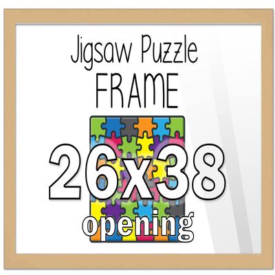 26x38 Puzzle Frame Set with Peel & Stick Puzzle Glue Sheets Natural Wood - Includes Acrylic Front, Foam Backing Board, and Wall Hardware
